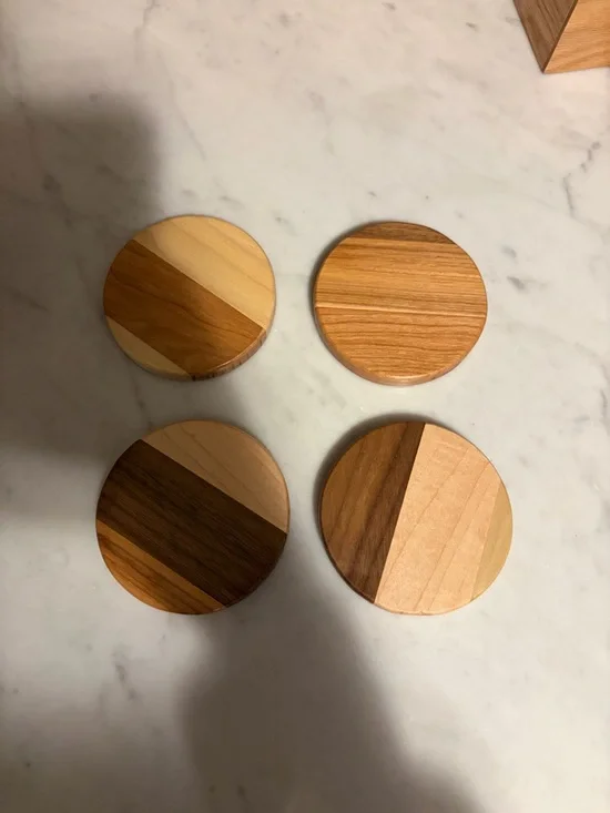 Handcrafted Two-Tone Wooden Coaster Set with Storage Box - Picture 5 of 7